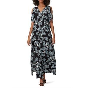 Thakoon Collective 10 Womens Black Blue Deep V Floral Maxi Dress